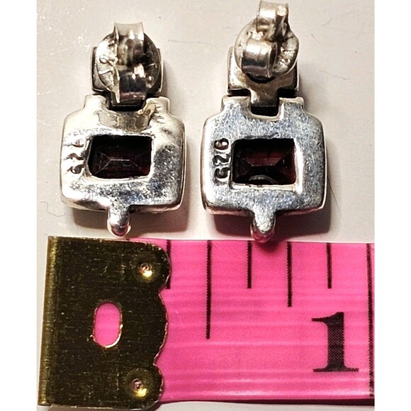 925K GARNET EARRINGS DANGLE DOUBLE STONE ARTICULATING POST STUD 1960s EUC! - Picture 12 of 14